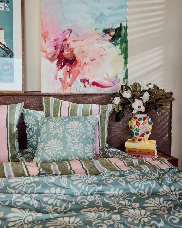 Cactus Stripe Linen Flat Sheet