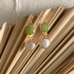 Feray Double Drop Earrings - green/white