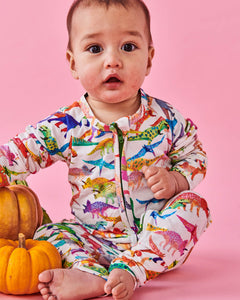 Dino Max White Organic Long Sleeve Zip Romper