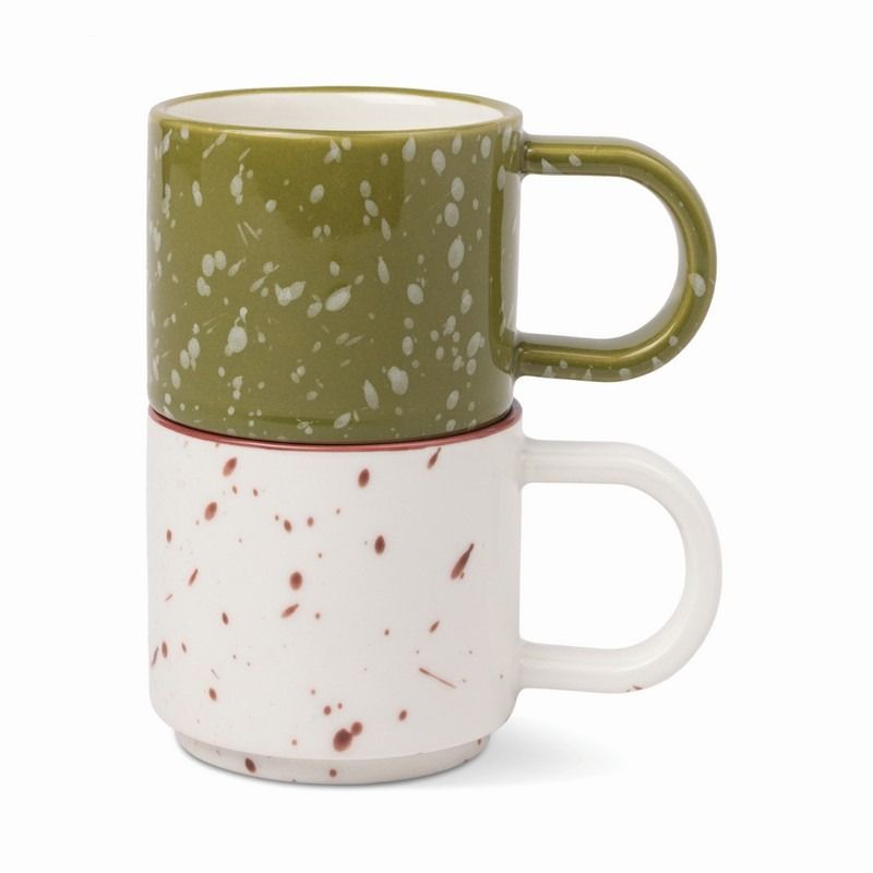 The Simon Set of 2 Espresso Cups - Cream + Olive