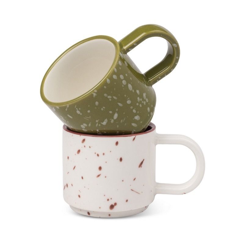 The Simon Set of 2 Espresso Cups - Cream + Olive