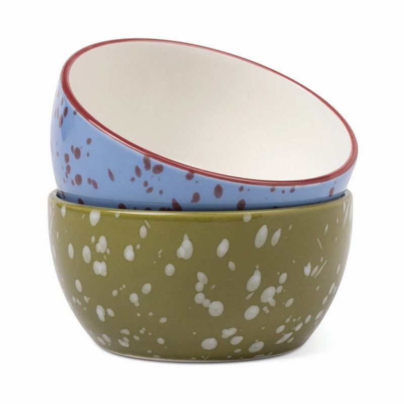 The Bella Set of 2 Dipping Bowls - Blue + Olive Splatter