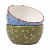 The Bella Set of 2 Dipping Bowls - Blue + Olive Splatter