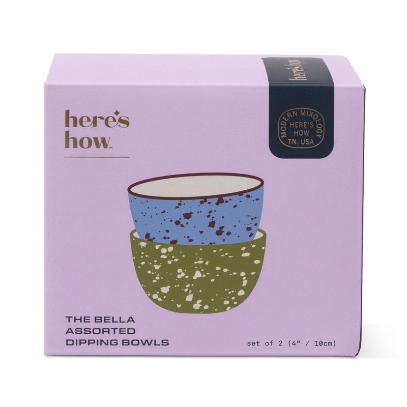 The Bella Set of 2 Dipping Bowls - Blue + Olive Splatter