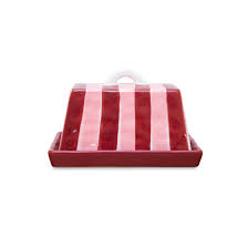 Large Ceramic Butter Dish - Pink & Burgundy Stripe