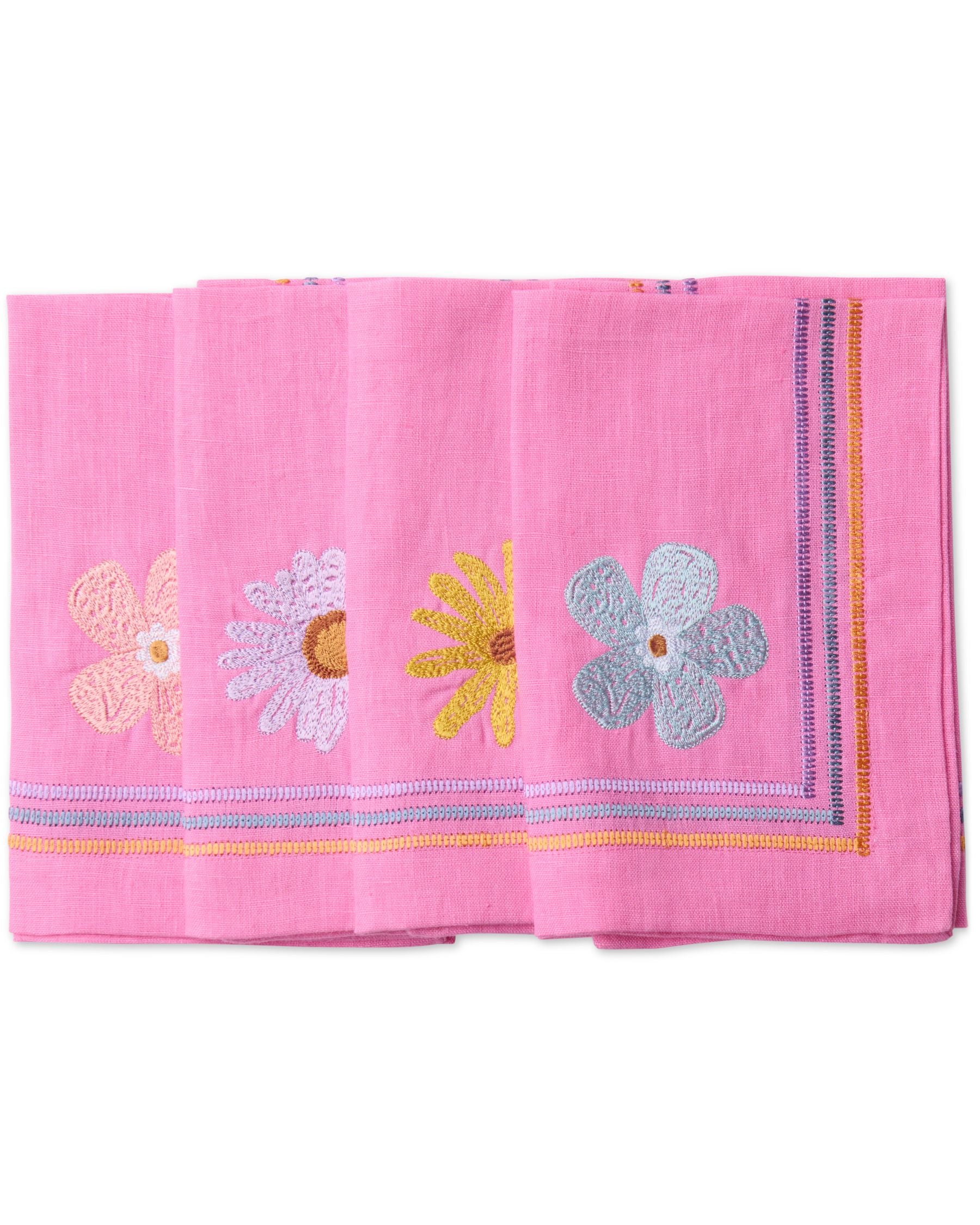 Pink Delight Embroidered Linen 4P Napkin Set
