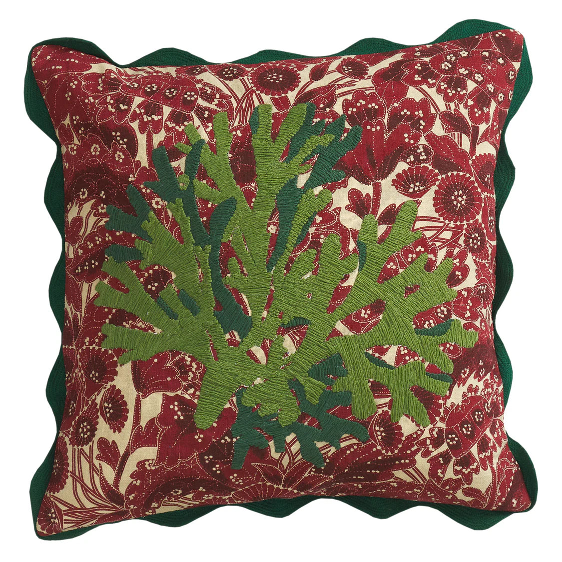 Lucia Embroidered Cushion - Crimson