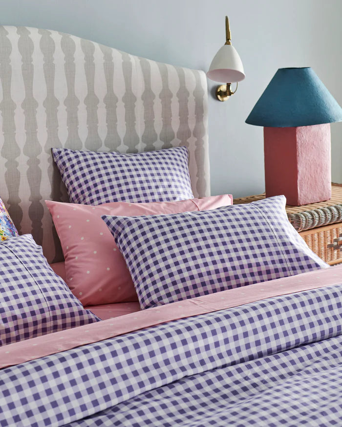 Lilac Gingham Organic Cotton King Pillowcases