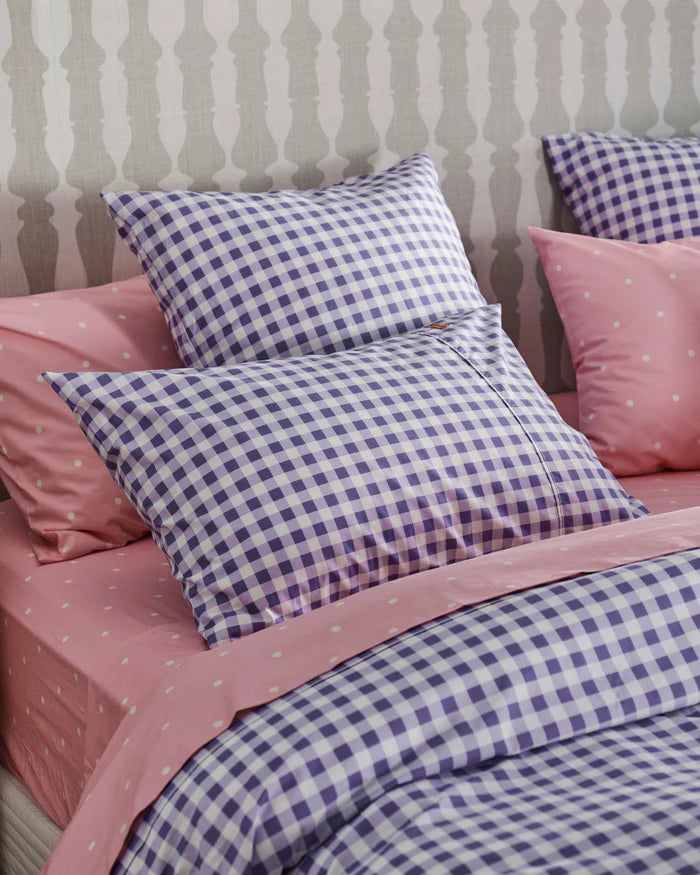 Lilac Gingham Organic Cotton King Pillowcases