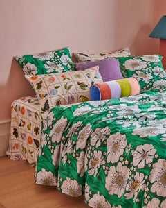 Tumbling Flowers Green Organic Cotton Quilt Cover