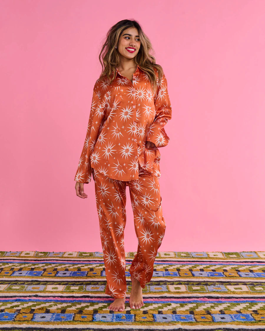 Ray Of Light Ochre Eco Satin Long Sleeve Shirt & Pant Pyjama