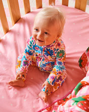 Load image into Gallery viewer, Rainbow Flowers Organic Long Sleeve Zip Romper
