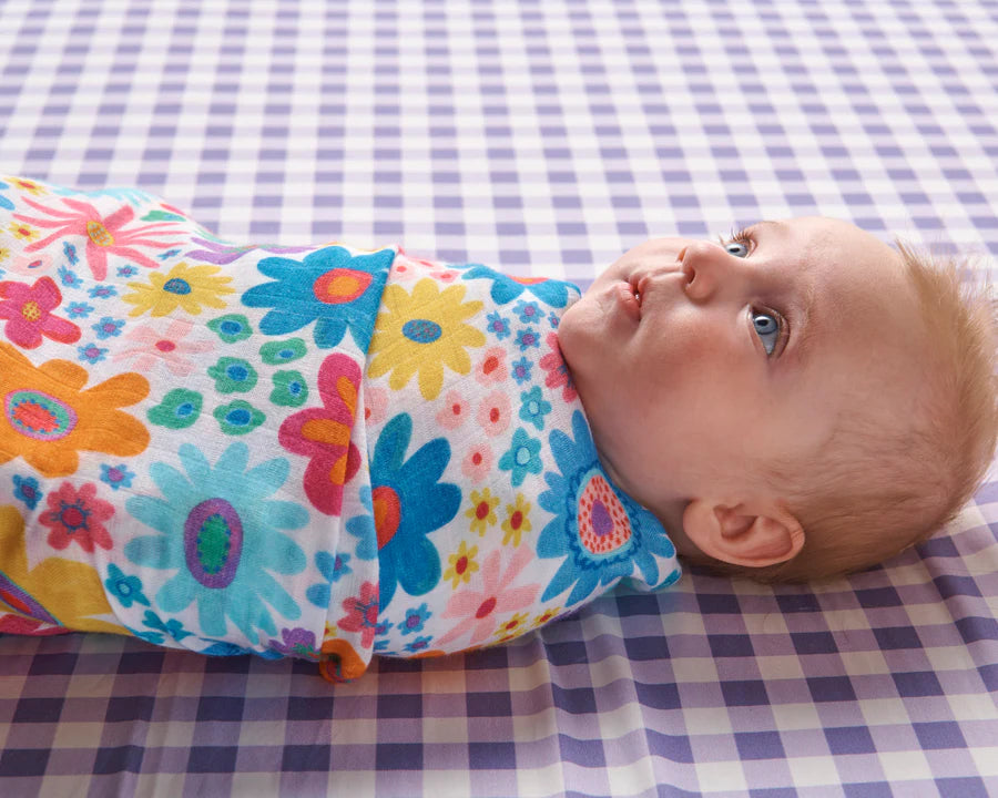 Rainbow Flowers Bamboo Swaddle