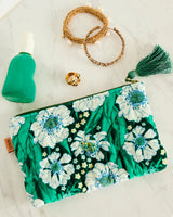 The Tumbling Flowers Green Velvet Cosmetics Purse