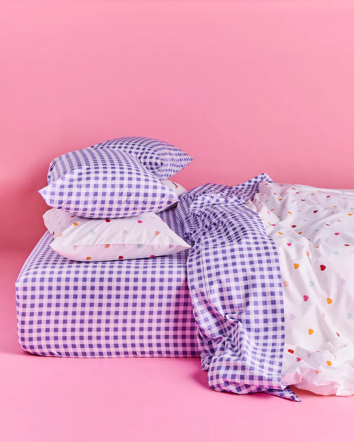 Lilac Gingham Organic Cotton King Pillowcases