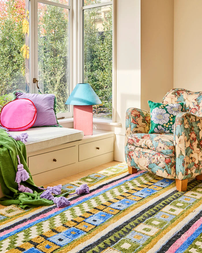 Tumbling Flowers Green Embroidered Cushion