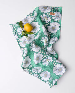 The Tumbling Flowers Green Linen Tea Towel