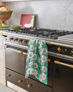 The Tumbling Flowers Green Linen Tea Towel