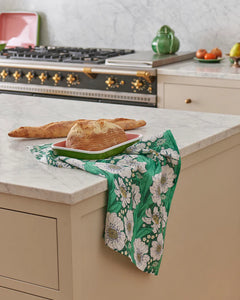 The Tumbling Flowers Green Linen Tea Towel