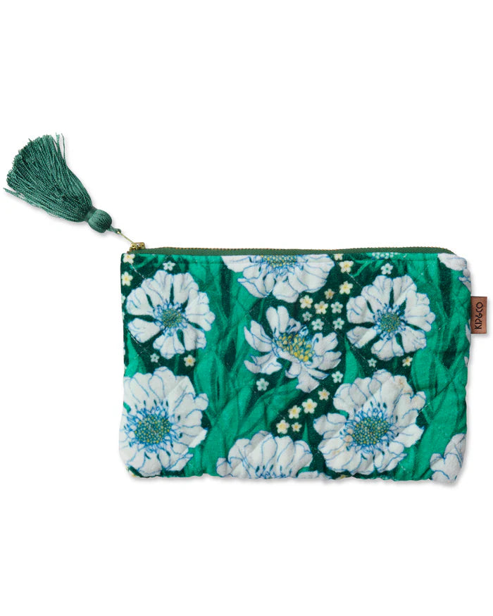The Tumbling Flowers Green Velvet Cosmetics Purse