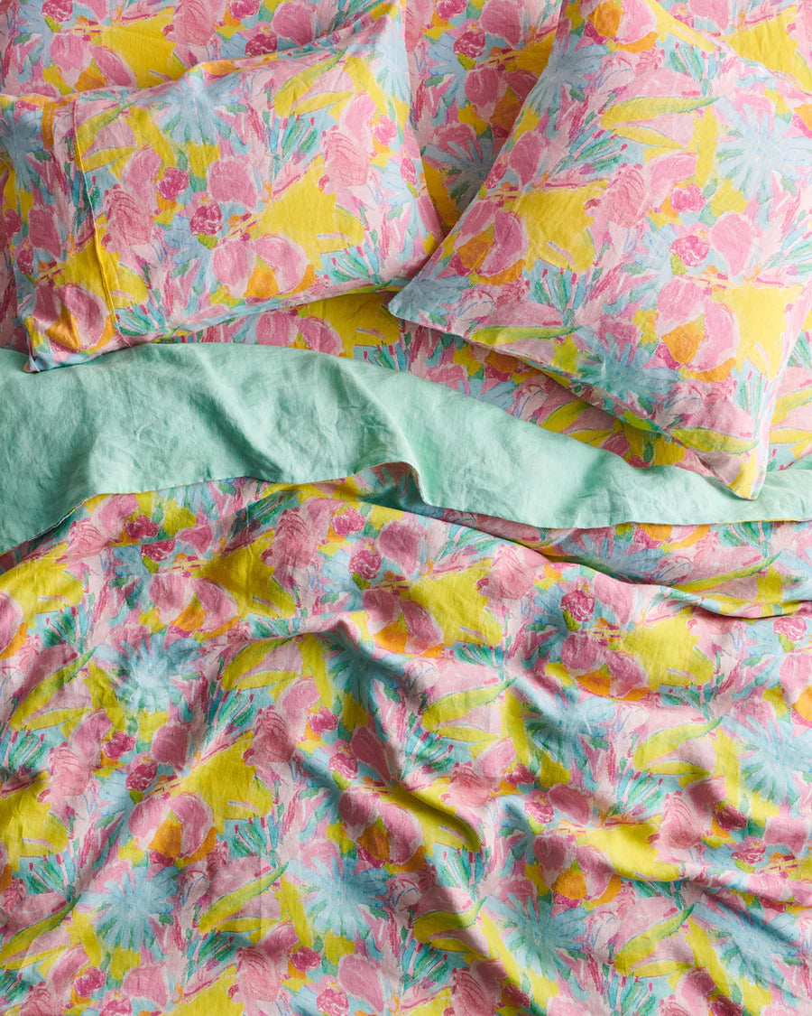 Kip&Co x Ken Done Pastel Blooms Linen Fitted Sheet**Last size King Available