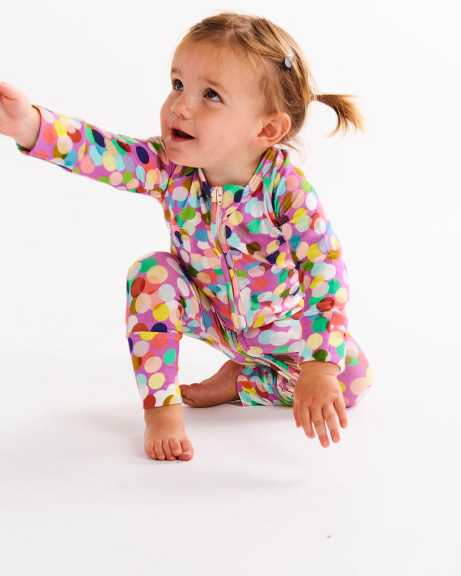 Confetti Pink Organic Long Sleeve Zip Romper