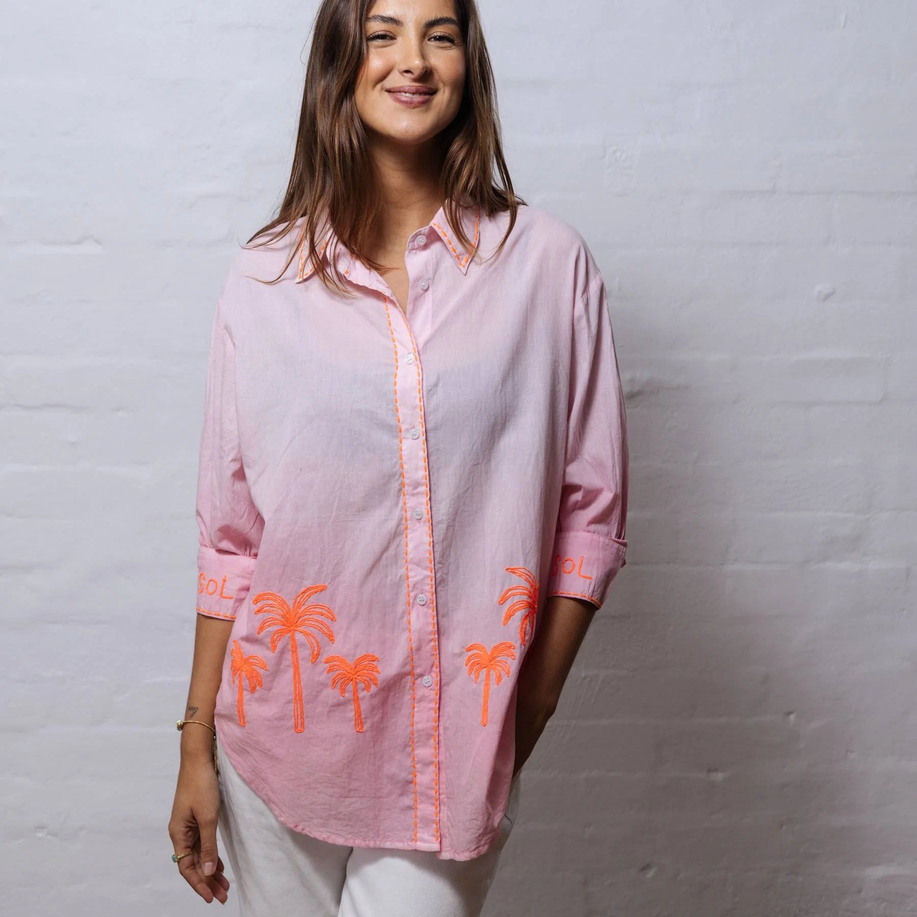 Sol Shirt – Palm Embroidered in Pink