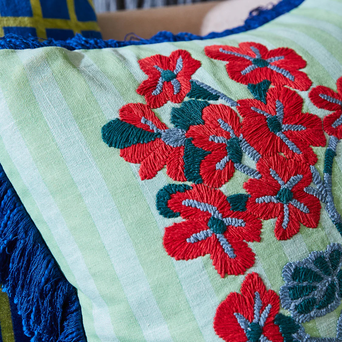 Annette Embroidered Cushion - Jade