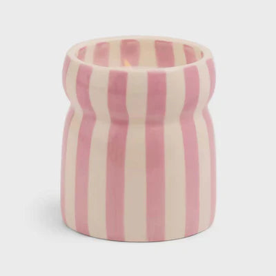 Pink Stripped Ceramic Candle - Grecian Sand Boxed