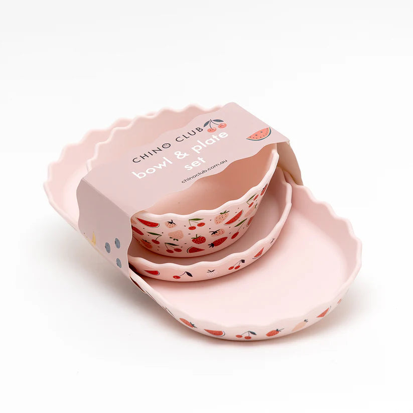 Pink Fruits Silicone Bowl and Plate Set