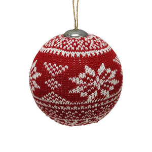 Fabric Knitted Bauble Red & White