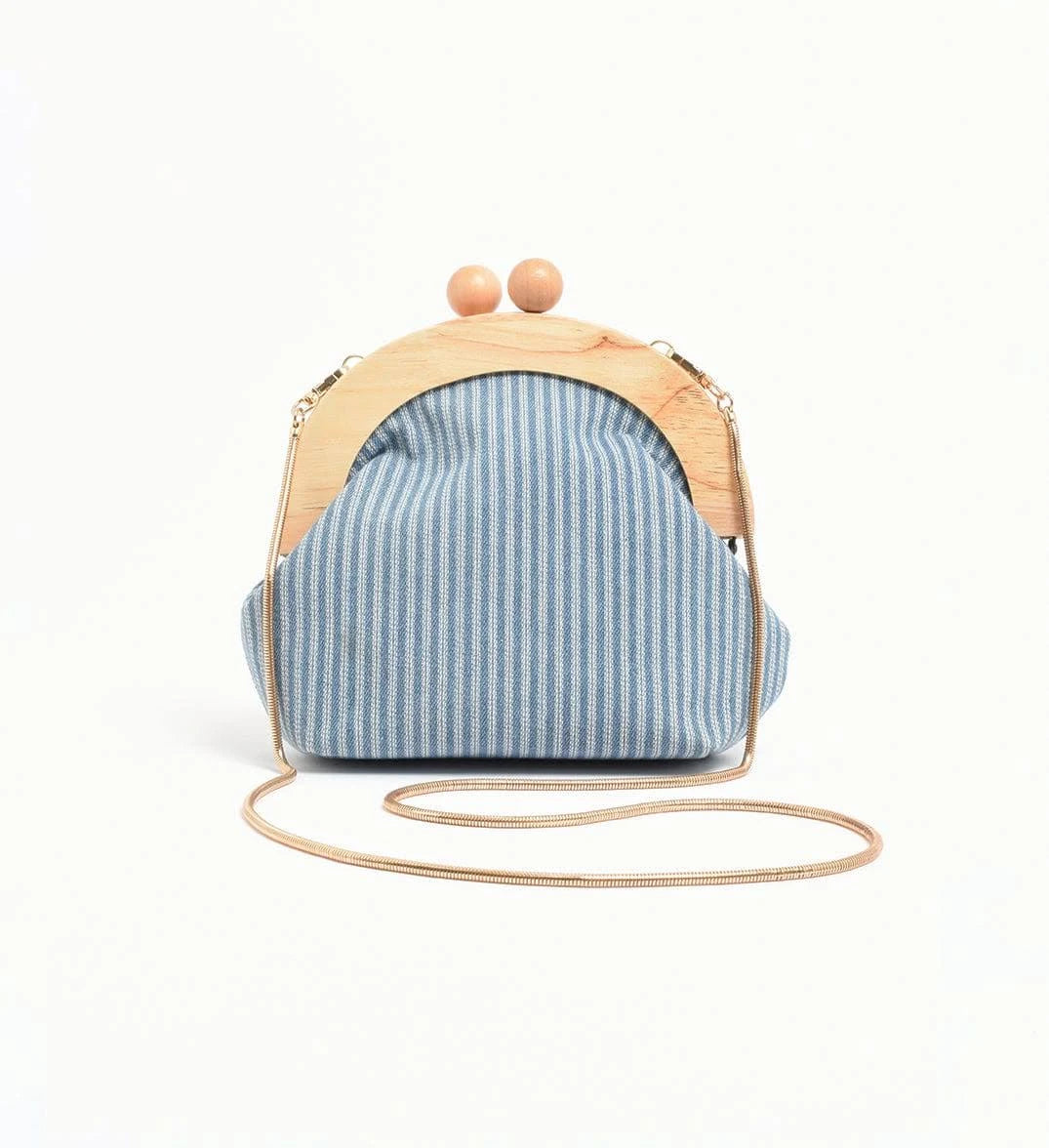 Pinstripe Denim Timber Frame Clutch