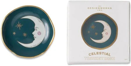 Celestial Ceramic Trinket Dish - Teal Moon