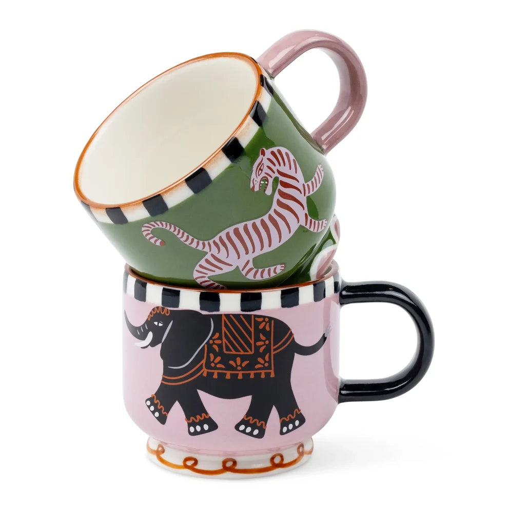 Elephant and Tiger Coffee Mug Set