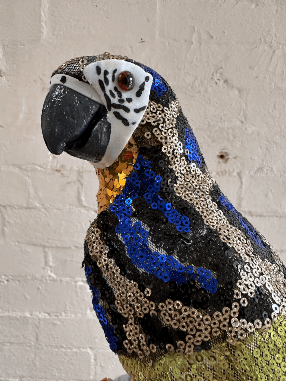Sequin Perched Parrot - Blue Wings