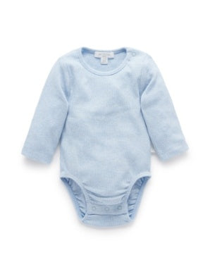 Ribbed Long Sleeve Bodysuit Pale Blue Melange