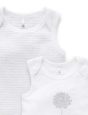 2 Pack Singlet Bodysuit White/Pale Grey Stripe