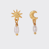 Luna Pearl Drop Earrings - Gold