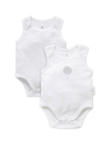 2 Pack Singlet Body Suit White/Pale Grey Stripe