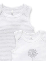 2 Pack Singlet Body Suit White/Pale Grey Stripe