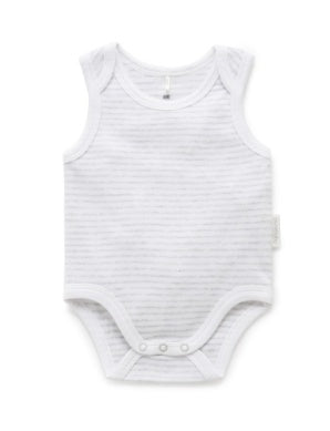 Singlet Bodysuit Pale Grey Melange Stripe