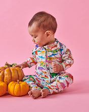 Load image into Gallery viewer, Dino Max White Organic Long Sleeve Zip Romper
