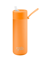Stainless Steel Ceramic Reusable Bottle Neon Orange with Straw Lid