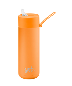 Stainless Steel Ceramic Reusable Bottle Neon Orange with Straw Lid