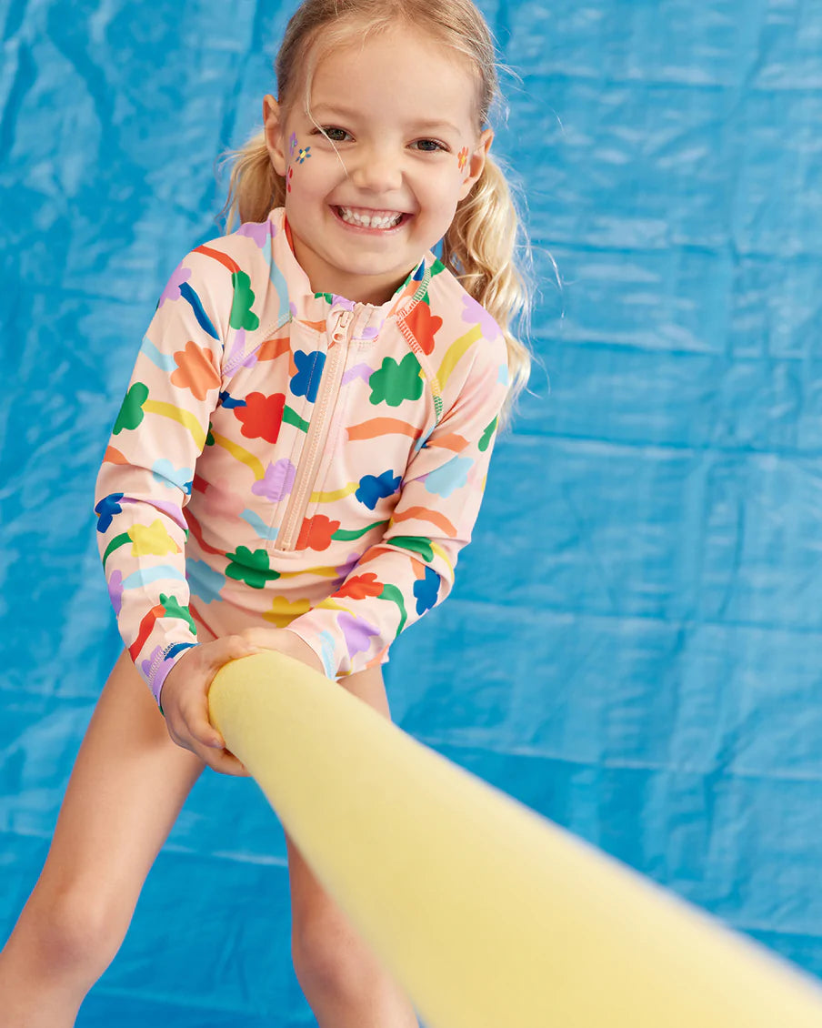 Flower Flow Long Sleeve Zip Bathers