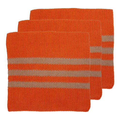 Eco Knitted Orange 3pk Dishcloth