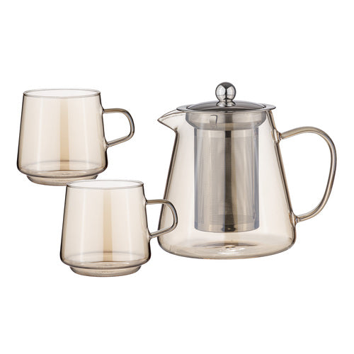 Oaklyn Glass Teapot & 2 Mugs Set Gold