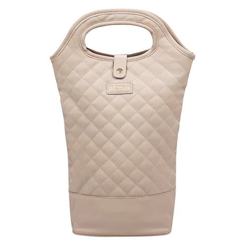 Quilted Insulated Double Wine Bag - Latte