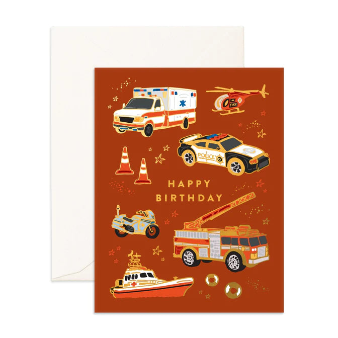 Birthday Emergency Vehicles Greeting Card