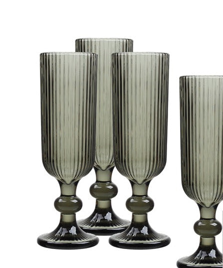 Grey Ribbed Champagne Glass S4